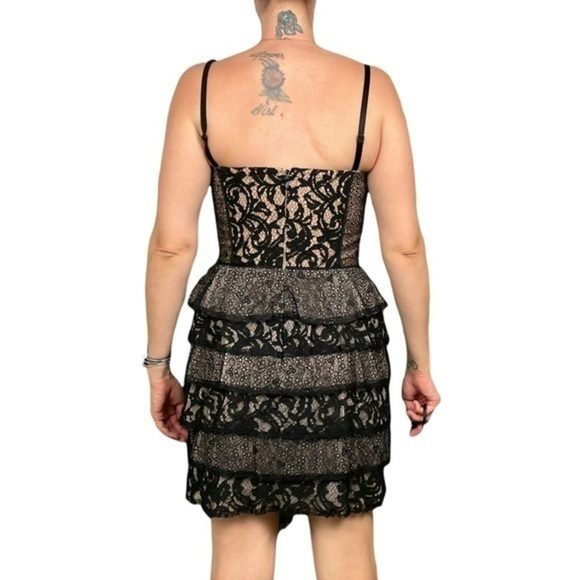 BCBGMAXAZRIA Black Nude Lace Tiered Skirt Ellie Dress 8 - Picture 3 of 16